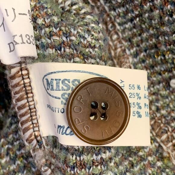 MISSONI SPORT Vintage Size M Green Grey Zig Zag Wool Blend Two Pockets Knit Vest - Picture 8 of 9